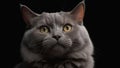 Close Up Gray Cat With Yellow Eyes isolated on a black background. Generative AI. Royalty Free Stock Photo