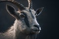 Close-up gray goat with horns outdoors. Animal portrait of farm cattle. Generative ai