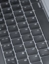Close-up of gray keyboard, part of hardware device, selective focus
