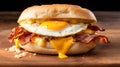 Close-up of a greasy and delicious breakfast sandwich