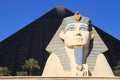 Close up of Great Sphinx of Giza and Pyramid tower, Luxor hotel Royalty Free Stock Photo