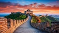 A close-up of the Great Wall of China, with its ancient stonework and winding pathways visible.