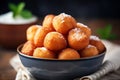 A close up of Greek loukoumades, mediterranean food life style Authentic living