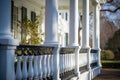 close-up of a greek revival porchs railings and intricate designs Royalty Free Stock Photo