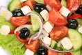 Close up of greek salad. Macro. Royalty Free Stock Photo