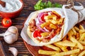 Close-up of greek souvlaki on a table