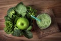 close up green apple with mixed green vegetable and green juice Royalty Free Stock Photo