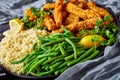 Close-up of green beans with fish sticks Royalty Free Stock Photo