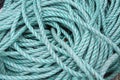 Close up of green blue turquoise rope used for fishing or sailing, Norway