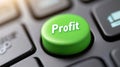A close up of a green button on the keyboard that says profit, AI Royalty Free Stock Photo