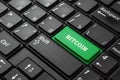 Close up of a green button with the word Bitcoin,on a black keyboard.Creative background,copy space.Concept magic button Royalty Free Stock Photo