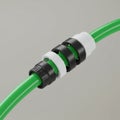 Close-up of a green cable with white and black plastic rings threaded onto it. The Royalty Free Stock Photo