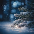 Close up green Christmas tree branches in snow background Royalty Free Stock Photo