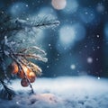 Close up green Christmas tree branches in snow background Royalty Free Stock Photo