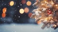 Close up green Christmas tree branches in snow background Royalty Free Stock Photo