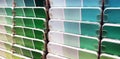 Close-up of Green color swatch paint chips at a home improvement store. Royalty Free Stock Photo