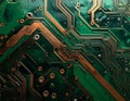 Close Up Of A Green And Copper Circuit Board With Intricate Lines And Patterns Royalty Free Stock Photo