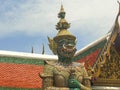 Close up of a green demon statue at wat phra kaew in bangkok