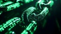 Close-Up Of Green Digital Blockchain Links Illuminated With Binary Code, Representing Decentralized Networks And Royalty Free Stock Photo
