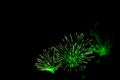 Close-up green festive fireworks on black background. Abstract holiday background