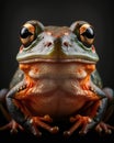 Close-up of a green frog looking directly at the camera created with Generative AI technology.