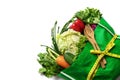 Close up a green grocery bag of mixed organic green vegetables o Royalty Free Stock Photo