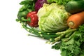 Close up a green grocery bag of mixed organic green vegetables o