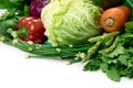 Close up a green grocery bag of mixed organic green vegetables on white , healthy organic green food shopping and diet healthcare Royalty Free Stock Photo