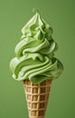 Close up of green ice cream cone on matching background Royalty Free Stock Photo