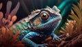 close up of a green iguana head