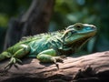 close up of green iguana in the nature