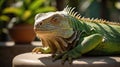 Captivating Green Iguana Lounging Serenely in Lush Outdoor Garden with Natural Sunlight Royalty Free Stock Photo