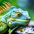 Close-Up of Green Iguana on Rock in Forest - 3D Rendered Illustration