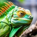 Close-Up of Green Iguana on Rock in Forest - 3D Rendered Illustration