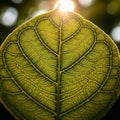 Close-up of a green leaf with intricate vein patterns, illumin Royalty Free Stock Photo
