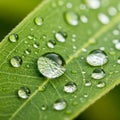 Close up of a green leaf with multiple water droplets on its surface Royalty Free Stock Photo