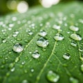 Close-up of a green leaf with water droplets scattered across its surface Royalty Free Stock Photo