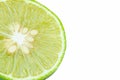 Close up green lemons with half