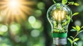 Green Energy Eco Friendly Lightbulb with Plants Nature Background AI generated. Royalty Free Stock Photo