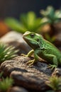 Emerald Gaze: A Close-Up Portrait of a Chinese Water Dragon on the Rock Royalty Free Stock Photo