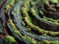 Close-Up of Green Moss on Dark Wood Spiral Royalty Free Stock Photo