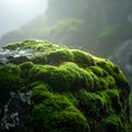 Close Up of Green Moss Growing on a Rock in Soft Light and Misty Background Royalty Free Stock Photo