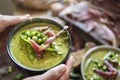 Close up of a green pea soup Royalty Free Stock Photo
