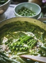 Close up of green pea soup Royalty Free Stock Photo