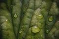 close-up on a green plant with rain dew, a drop of rain mail by a plant