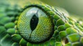 Close up of green snake eye detailing intricate scales and intense gaze of reptilian predator Royalty Free Stock Photo
