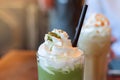 close up green tea matcha latte frappe Royalty Free Stock Photo