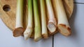 Close up of green vegetables on a cutting board Royalty Free Stock Photo