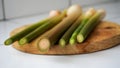 Close up of green vegetables on a cutting board Royalty Free Stock Photo