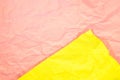 Close up of Green Yellow and Pink color wrinkle crumpled old with paper page texture rough background. crease grunge parchment pat Royalty Free Stock Photo